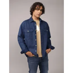 American Eagle Navy Cotton Regular Fit Shirt-picture-39