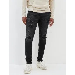 American Eagle Outfitters Black Cotton Skinny Fit Distressed Jeans-picture-34