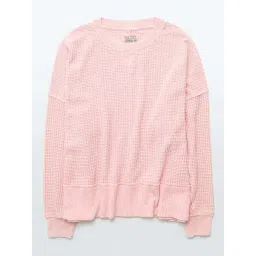 American Eagle Pink Loose Fit Textured Sweater image 3