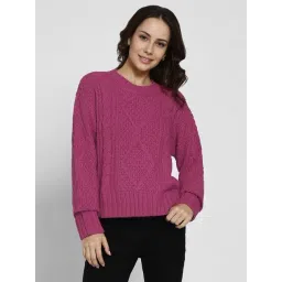 American Eagle Pink Regular Fit Self Pattern Sweater-picture-41