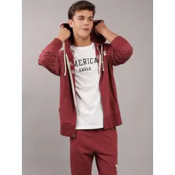 American Eagle Red Regular Fit Logo Printed Hooded Sweatshirt-picture-41