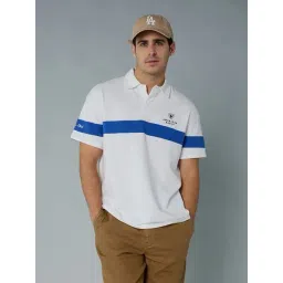 American Eagle White Cotton Regular Fit Color-Block Polo T-Shirt-picture-15