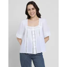 American Eagle White Cotton Regular Fit Self Pattern Top-picture-10