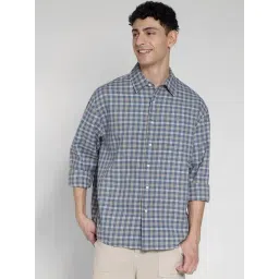 american eagle outfitters American Eagle Blue Cotton Regular Fit Checks Shirt-picture-48