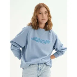 american eagle outfitters American Eagle Women Blue Oversized Crew Neck Graphic Sweatshirt-picture-12