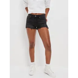 American Eagle Outfitters Black Cotton Distressed Denim Shorts-picture-29
