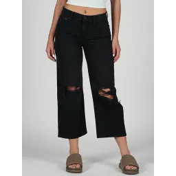 American Eagle Outfitters Black Cotton Mid Rise Cropped Jeans-picture-39