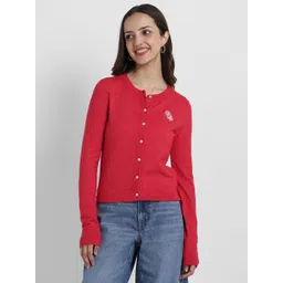 AMERICAN EAGLE OUTFITTERS Floral Embroidered Round Neck Cotton Cardigan-picture-25