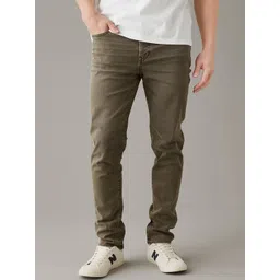 AMERICAN EAGLE OUTFITTERS Men Olive Green Slim Fit Low Distress Light Fade Jeans-picture-13