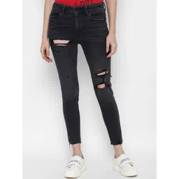 AMERICAN EAGLE OUTFITTERS Women Black Slim Fit Mildly Distressed Jeans-picture-22