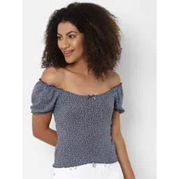 AMERICAN EAGLE OUTFITTERS Women Blue Floral Printed Cotton V-Neck Extended Sleeves T-shirt-picture-35