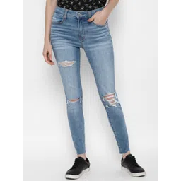 AMERICAN EAGLE OUTFITTERS Women Blue Skinny Fit Slash Knee Light Fade Jeans-picture-39