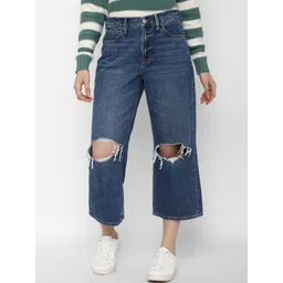 AMERICAN EAGLE OUTFITTERS Women Blue Slash Knee Light Fade Cotton Jeans-picture-11