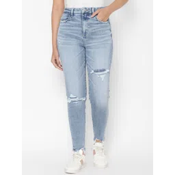 AMERICAN EAGLE OUTFITTERS Women Blue Slim Fit Mildly Distressed Heavy Fade Jeans-picture-13