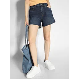 AMERICAN EAGLE OUTFITTERS Women Mid-Rise Above Knee Washed Denim Shorts image 2