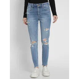 AMERICAN EAGLE OUTFITTERS Women Skinny Fit High-Rise Highly Distressed Light Fade Jeans-picture-34