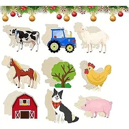 American Elm 27 Piece Farm Animal Wooden Cutouts Unfinished MDF Craft Shapes for Painting, Nursery Decor & DIY Gifts Thick Farm Theme Pendants-picture-28