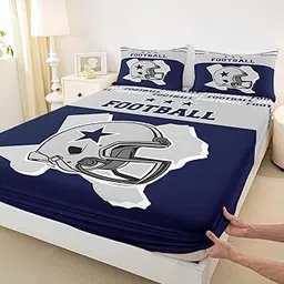 American Football Kids Fitted Sheet Twin Size,Western Texas Star Cowboy Football Sports Bedding Set,Boys Men Room Decor,Rugby Helmet Games Bed Cover,Blue Grey Bed Sheet,1 Pillowcase-picture-28