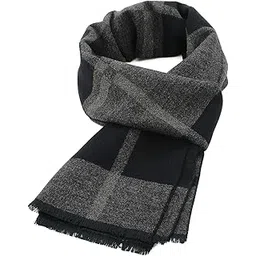 american trends Mens Winter Warm Cashmere Scarf Plaid Tassel Scarf for Men Soft Long Cotton Scarves Black Grey Square-picture-11