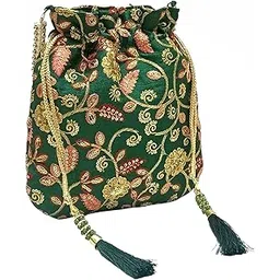 amerie fashions Premium Women's Dark Green Floral Potli Bag Purse for Party Wedding-picture-54