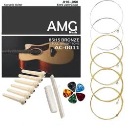 amg music Acoustic Full Light String Set 6 WITH NORMAL BRIGHT TONE with Saddle Set for Acoustic Guitar String-picture-10