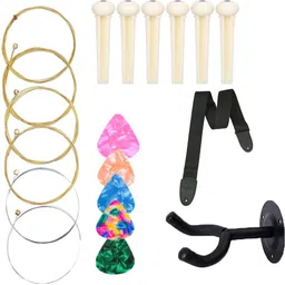 amg music Acoustic Guitar Bridge Pins &5Picks With Guitar Strap Belt &Guitar Hanger Full Set Of Guitar String-picture-21