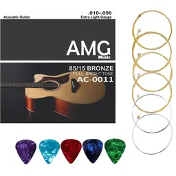 amg music Acoustic Guitar String Set Light Stainless Steel String Set 6 With Picks Bright Tone Guitar String-picture-25