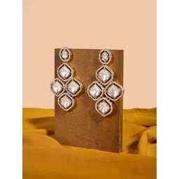 AMI Gold-Plated Stone-Studded Contemporary Drop Earrings-picture-23
