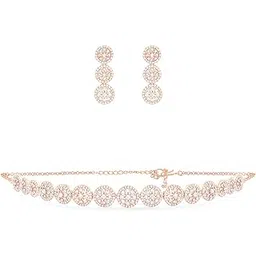 ami Rose Gold Dazzling Cubic Zirconia Bling Necklace and Earring Set For Women-ZPFK20320-picture-11