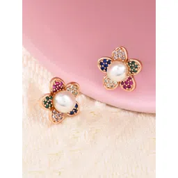 AMI Rose Gold-Plated & Pink Floral Studs-picture-40