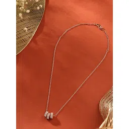 AMI Rose Gold-Plated Contemporary CZ-Studded Pendant With Chain-picture-14