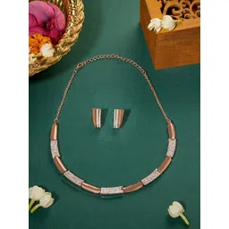 AMI Rose Gold-Plated Cubic Zirconia Stone-Studded Jewellery Set-picture-27