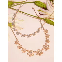 AMI Set Of 2 Gold-Plated Artificial Stones Studded Floral Necklace-picture-41