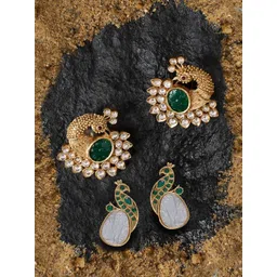 AMI Set Of 2 Gold-Plated Artificial Stones Studded Peacock Shaped Studs-picture-27