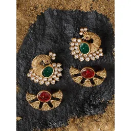 AMI Set Of 2 Gold-Plated Artificial Stones Studded Peacock Shaped Studs-picture-35