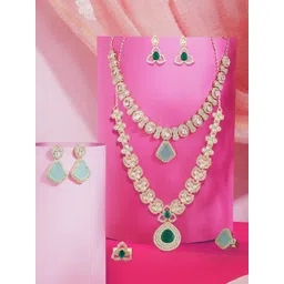 AMI Set of 2 Gold-Plated Austrian Diamond Stone-Studded Jewellery Sets-picture-18