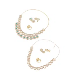 AMI Set Of 2 Gold-Plated Austrian Diamond-Studded Jewellery Set image 3