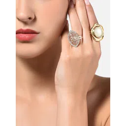 AMI Set Of 2 Gold-Plated White Stone-Studded Beaded Adjustable Finger Rings-picture-22
