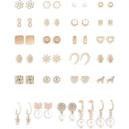 ami Set of 25 Gold Tone Contemporary Studs and Drop Earrings For Women-ZPFK19266-picture-45