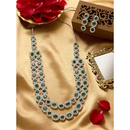 AMI Silver-Plated Austrian Diamonds Studded Layered Jewellery Set-picture-11