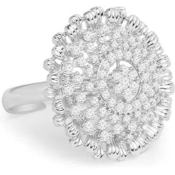 ami Silver Tone Cubic Zirconia Contemporary Brass Finger Ring For Women-ZPFK19880-picture-44