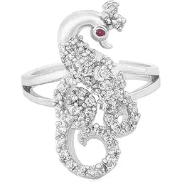 ami Silver Tone Peacock Inspired Contemporary Cubic Zirconia Adjustable Brass Ring For Women-ZPFK19627-picture-41