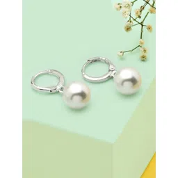 AMI Silver-Toned & Silver-Plated Contemporary Drop Earrings With Pearl-picture-13