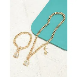 AMI Women Gold-Plated Stone Studded Necklace and Earrings & With Bracelet-picture-24