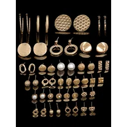 AMI Women Set Of 25 Gold-Toned Contemporary Gold-Plated Studs Drop & Hoops Earrings-picture-11