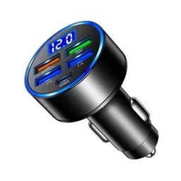 amiciAuto Car Charger, Universal 5-Port QC 3.0 Car Fast Charger with 4 USB and 1 Type-C Port for All Your Devices with Battery Voltage Monitoring-Black-picture-35