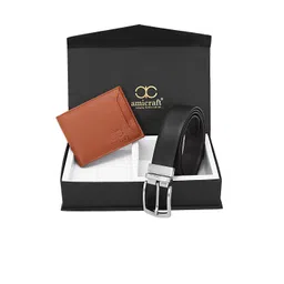 amicraft Men Black & Brown Solid Vegan Leather Accessory Gift Set-picture-19