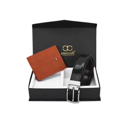 amicraft Men Black & Brown Solid Wallet & Belt Accessory Gift Set-picture-16