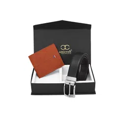 amicraft Men Black & Brown Solid Wallet & Belt Accessory Gift Set-picture-13
