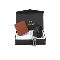 amicraft Men Black & Brown Solid Wallet & Belt Accessory Gift Set-picture-14